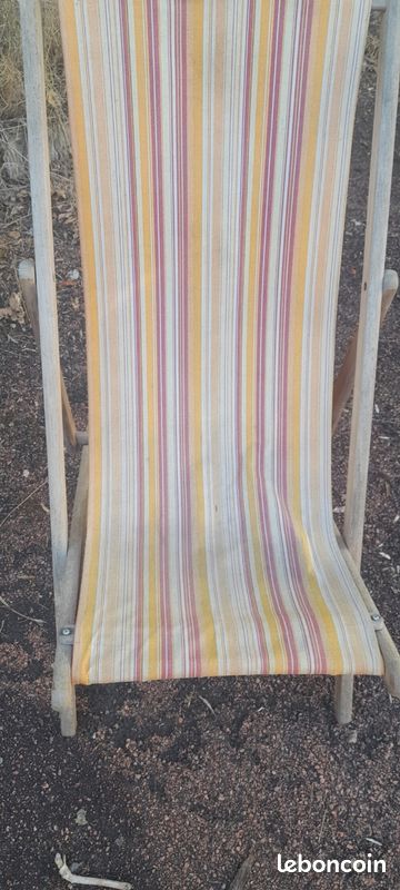 Ancienne Chaise longue pliante bois et toile (image 4)