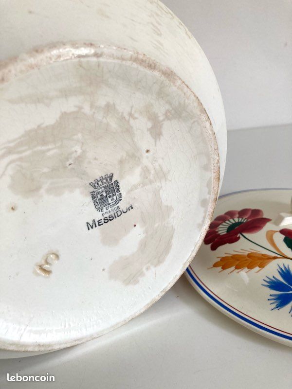 Légumier plat fleurs coquelicots blé bleuet Messidor faïencerie Onnaing / Vintage (image 4)