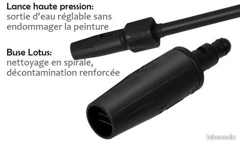 Nettoyeur haute pression électrique 1400W 140Bar 300L/H – Tuyau 5m – Buse lotus et haute pression – Pour nettoyage efficace voitures et terrasses
1 avis (image 3)