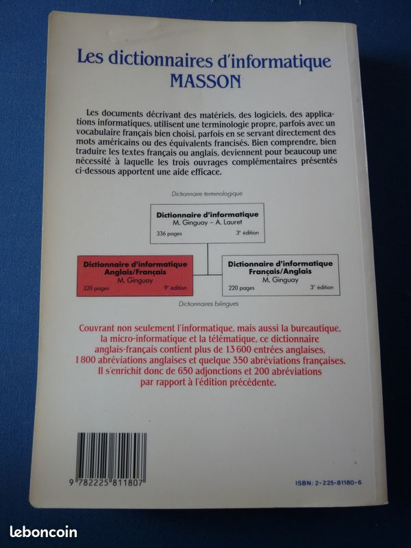 Dictionnaire de l'informatique anglais-français 9ème édition , Masson (image 2)