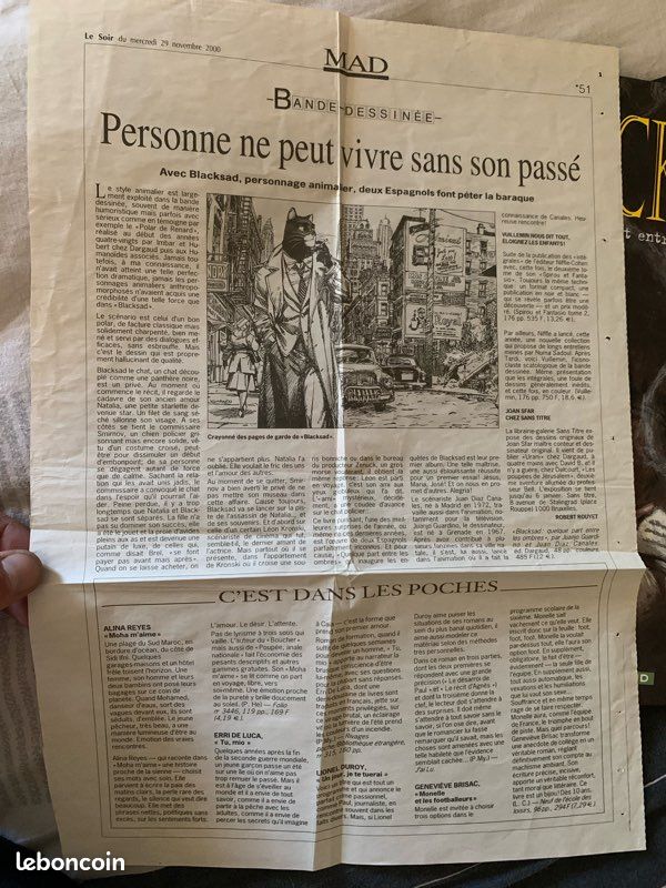 Blacksad – Tome 1 : Quelque part entre les ombres – Édition originale – Premier tirage (2000) + article de presse d’époque (image 5)