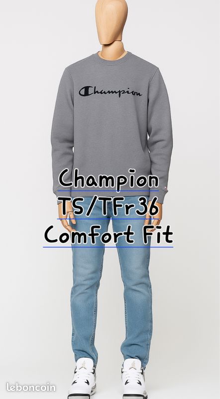 Champion Sweat Hoodie crewneck TS/TFr36- Gris Chiné-Logo Noir Devant-Coupe Comfort Fit (image 1)
