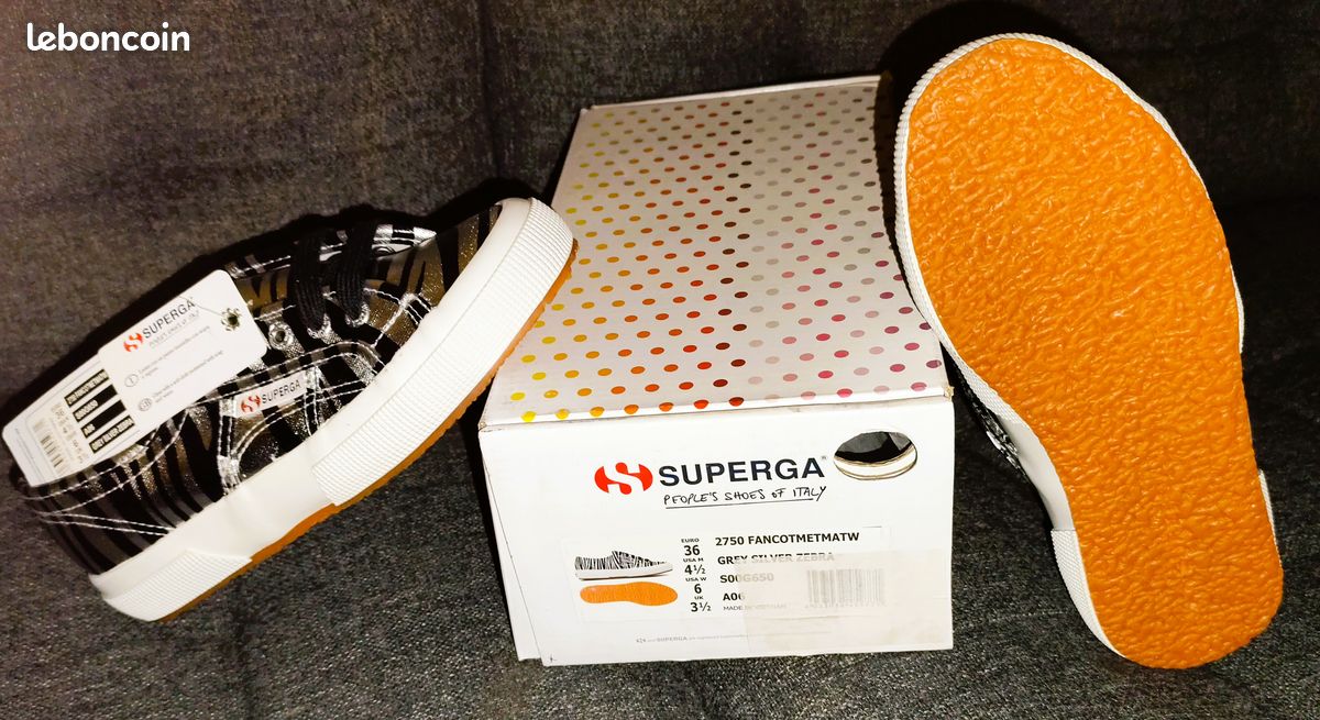 Chaussures baskets Superga 2750 Grey Silver Zebra Taille 36 Neuves (image 4)