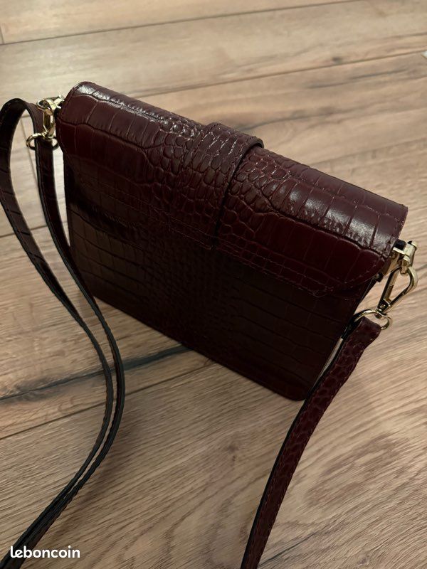 Sac en cuir croco rouge bordeaux (image 5)