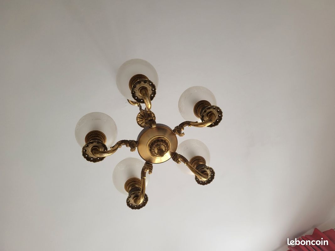 Superbe Lustre Art Déco En Bronze D'époque, Occasion