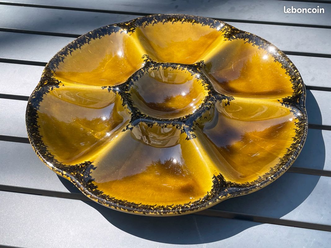 4 ASSIETTES à HUÎTRES Vintage Faïence émaillée GIEN France Années 60 – 70 (image 2)