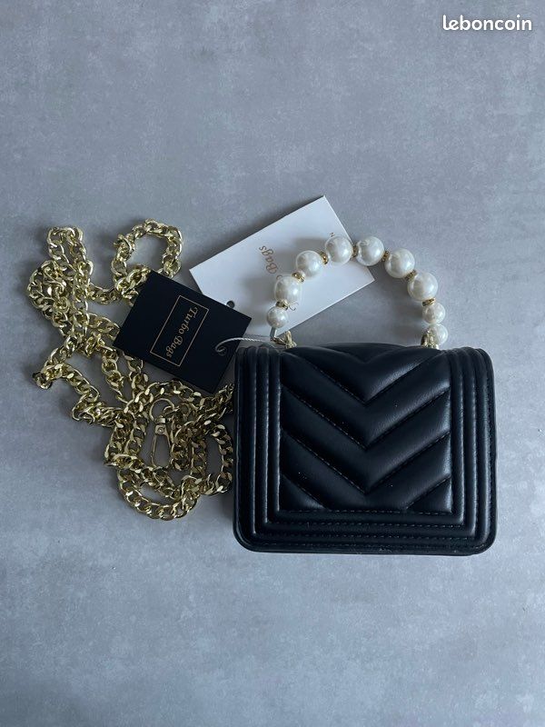 Matelassé Petit Sac Noir Chaine ?Petit Sac Noir Matelassé Perle