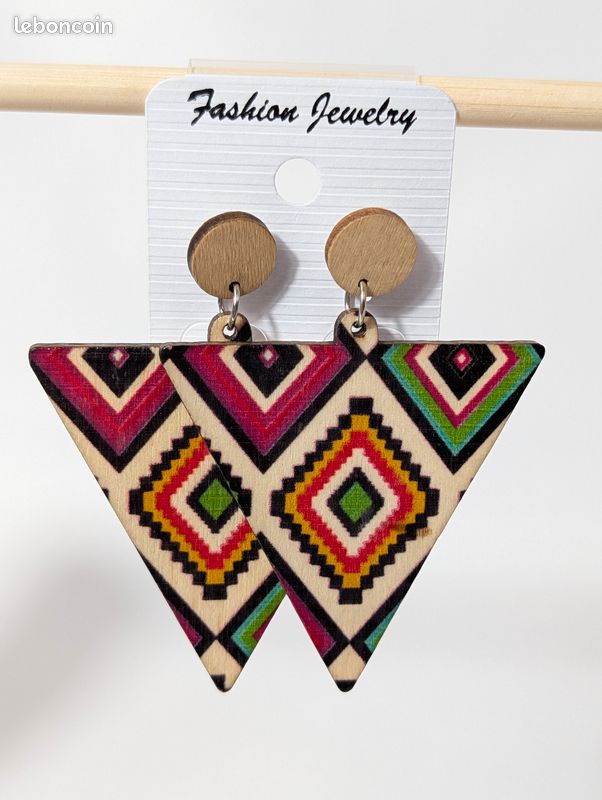 Boucles D'oreilles Rectangulaires En Bois – Bijoux Ethniques Bohème Artisanaux