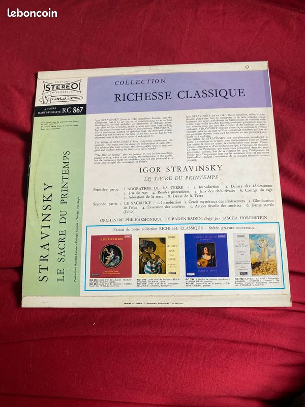 Igor Stravinski Le sacre du printemps (album vinyl 33 tours) (image 2)