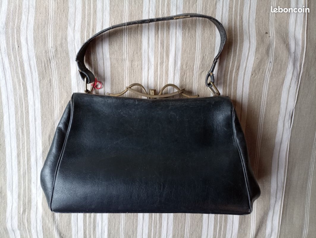 Sac à Main Vintage En Cuir Véritable Marron - Fabriqué En France - Occasion Bon état - Réf N°1