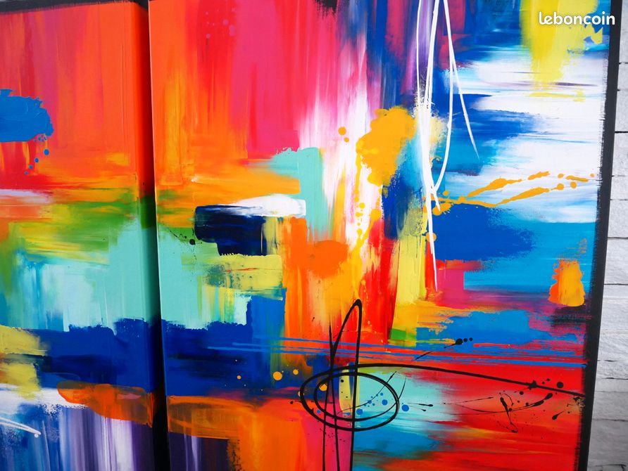 Envoi compris - TABLEAU ABSTRAIT CONTEMPORAIN - art coloré - diptyque de 120 X 80 (image 3)