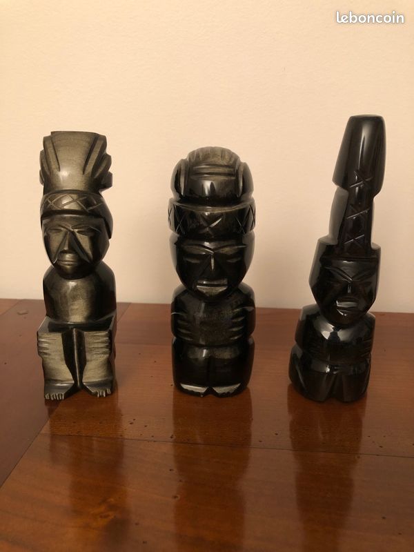 Sculptures statue personnages Maya en pierre noire (image 3)