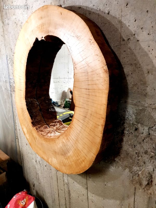 Miroir artisanal en bois massif diametre 60cm (image 1)