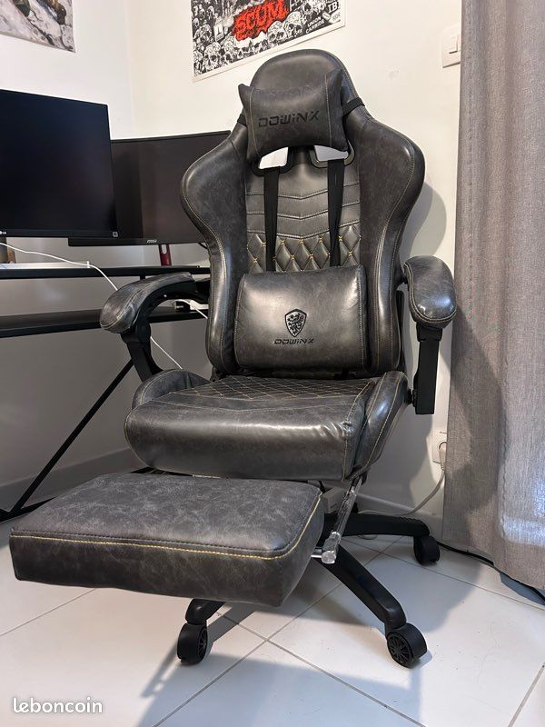 Chaise gaming Dowinx avec repose-pieds – Gris – Bon état (image 2)