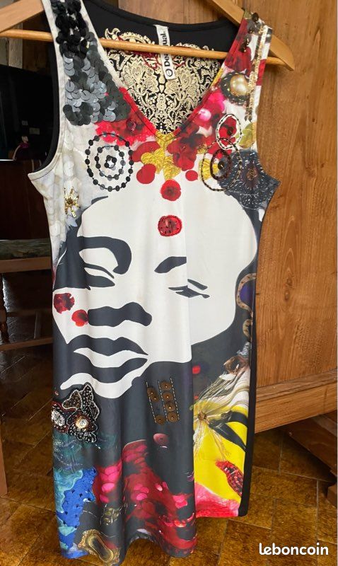 Robe Desigual Taille 38 En Ramie Marron - Style Débardeur, Longueur Midi