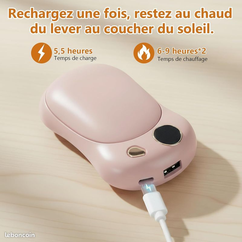 Lot De 2 Chauffe-mains électriques Magnétiques 6000 MAh - 4 Niveaux De Chaleur, Rechargeable, Pour Camping, Ski, Hiver