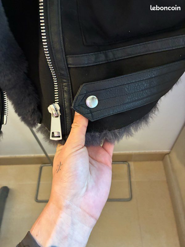 Veste moto bomber daim noir et gris Zara taille S (image 3)