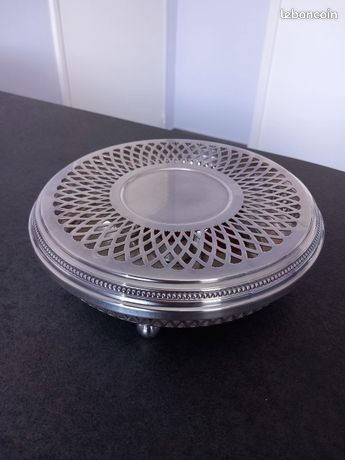 Dessous de plat moderniste en métal argenté poinçonné 1960