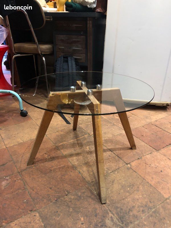 Table basse en verre et bois (image 1)