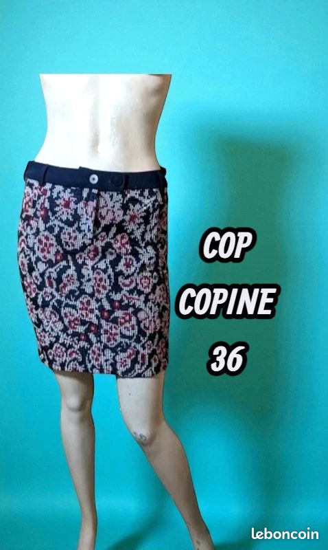 Jupe Cop-Copine Taille 36 Crayon - Noir, Gris, Rouge, Détachable, Occasion Très Bon état