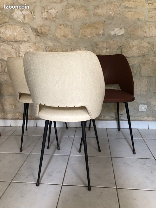 Lot de 3 chaises, vintages, métal et Skaï (image 1)