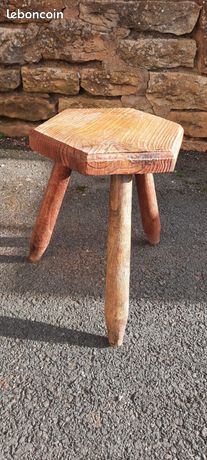 Tabouret vintage tripode bois massif
