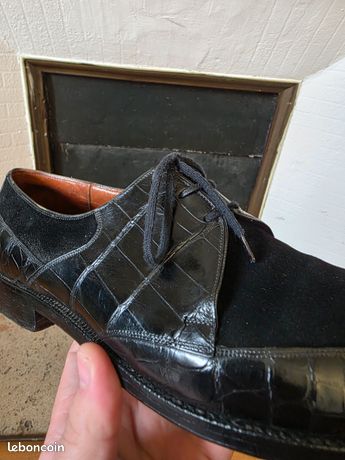 Derbies JM Weston Vintage (années 60) - Crocodile Et Daim Noir, Pointure 42