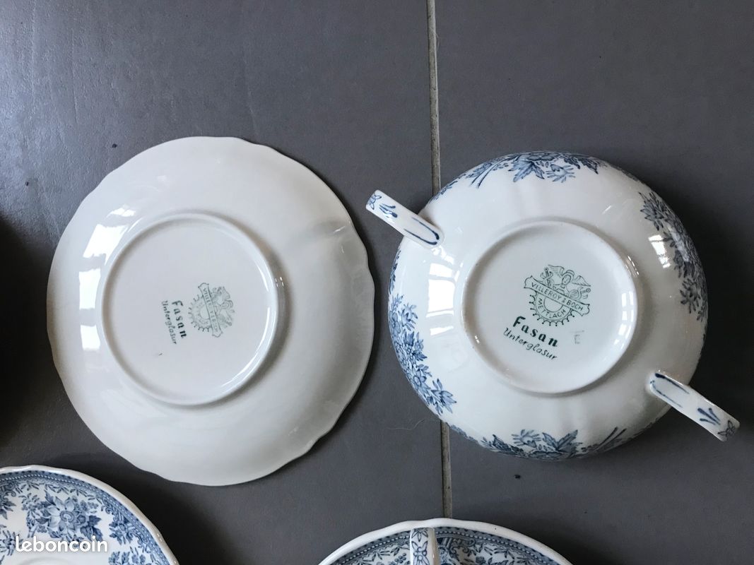 6 bols à soupe avec 7 soucoupes Fasan bleu jeans Villeroy et Boch TBE 1 ère édition vintage (image 3)