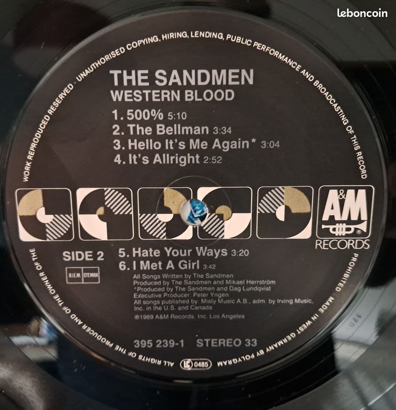 Vinyle 33 tours The Sandmen Western blood Promo (image 3)