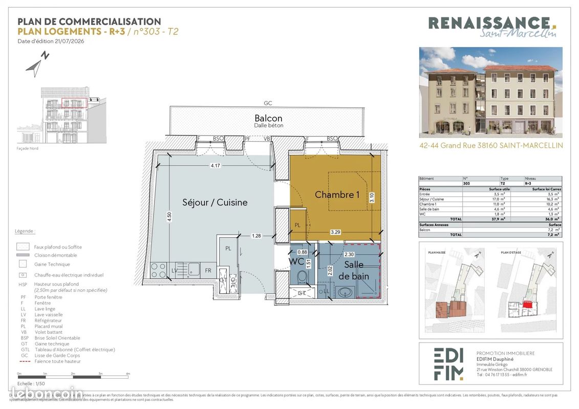 Appartement 2 pièces 52 m² · à Saint-Marcellin · 52 m² · 145 000 €