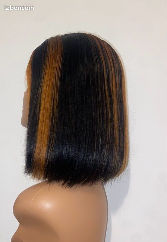 Perruque Femme 100% Cheveux Naturels BEATRICE - Carré Méché Noir/cuivré - Neuf Avec étiquettes