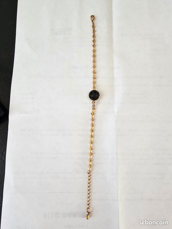 Chaîne à Maillons En Spinel Noir Naturel 3 Mm - Longueur 17 Cm - Plaqué Or - Neuf Sans Emballage