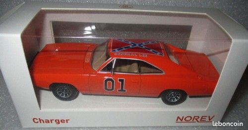 NOREV Dodge Charger 1969 Général Lee – Shérif Fais-Moi Peur – 1/43, Métal, Boîte Vitrine