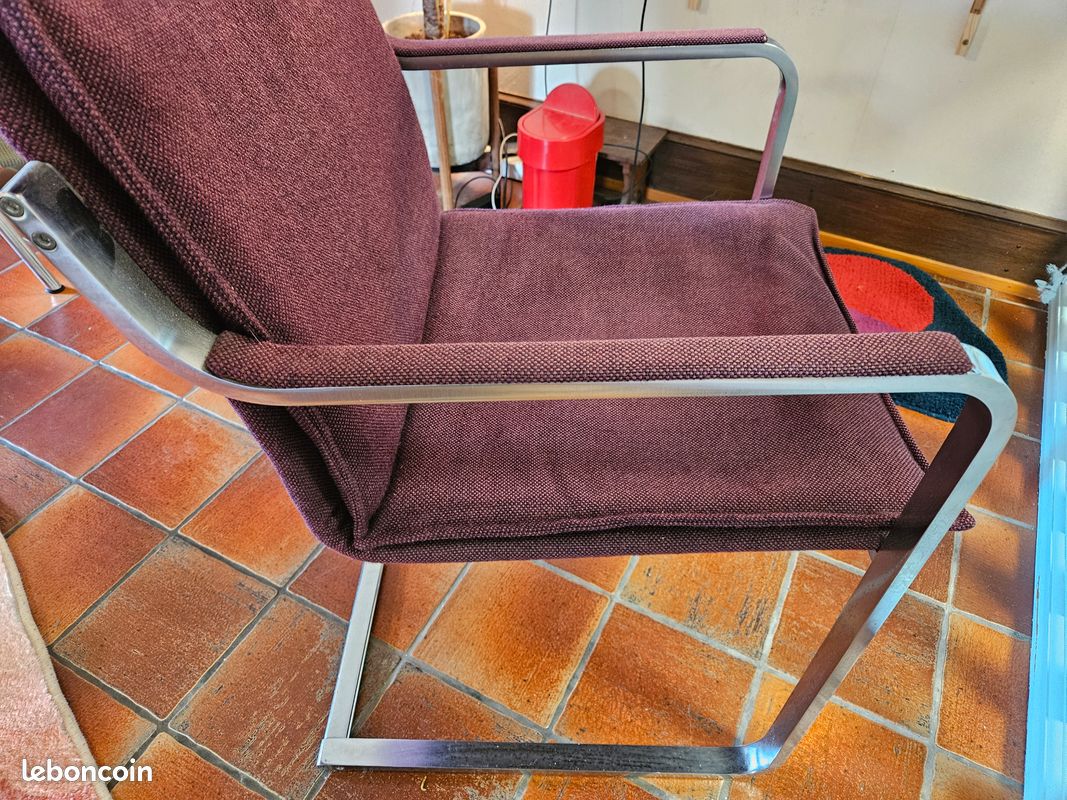 Fauteuil a accoudoirs, tissu et chrome, violet (image 5)