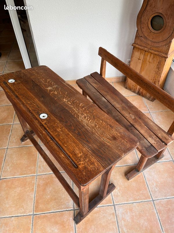 Banc et table d écolier avec ses encriers (image 4)