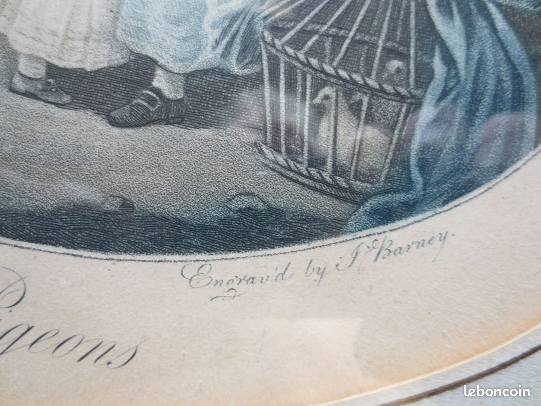 Lithographies XVIII - XIX e - Scènes d'enfants avec animaux - W. Hamilton / Barney - encadrées - B.E - (image 6)