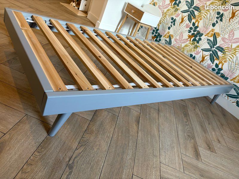 Lit maison du monde sixties - lit vintage gris + matelas (image 5)
