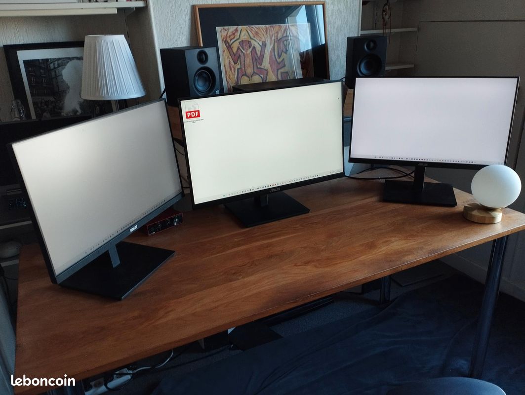 Bureau / table avec plateau en chêne vernis + pieds métallique couleur argent (image 2)