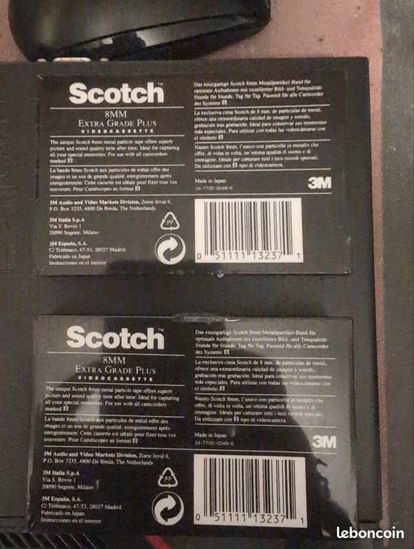 Lot de 2 Cassettes Vidéo 8mm Scotch Extra Grade Plus (Neuf scellé) (image 2)