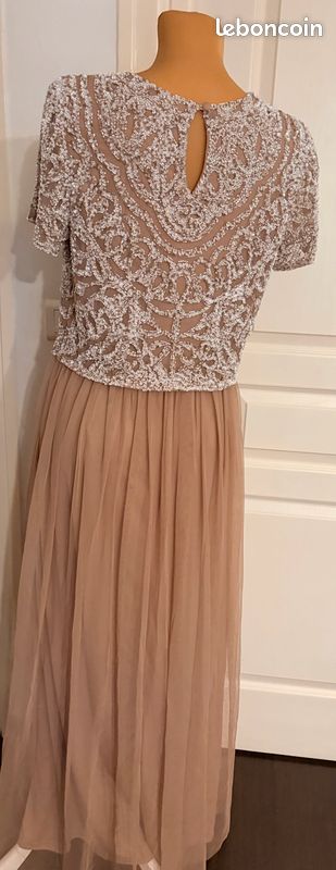 Robe de cérémonie longue Helline – NEUVE – Taille 40 – Beige Rose Poudré (image 1)