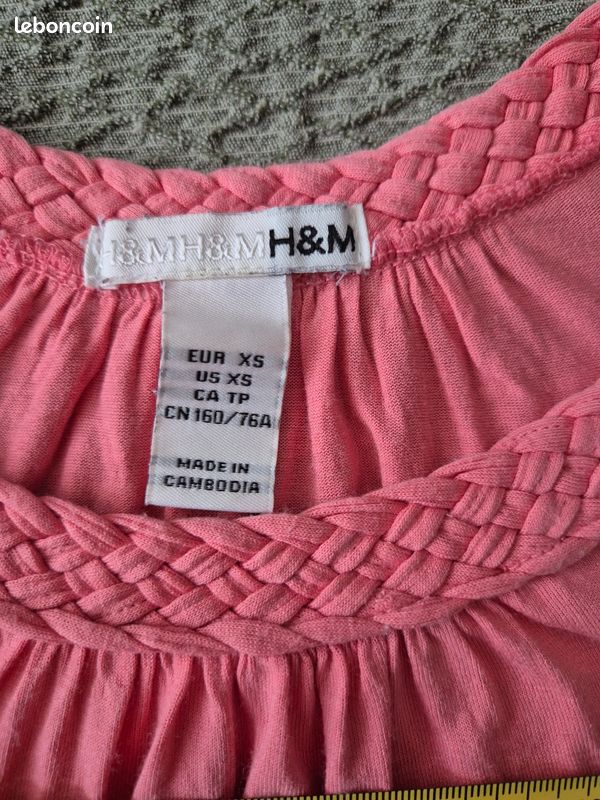 Tee-shirt 👕 femme. H&M. T : XS. Corail (image 6)