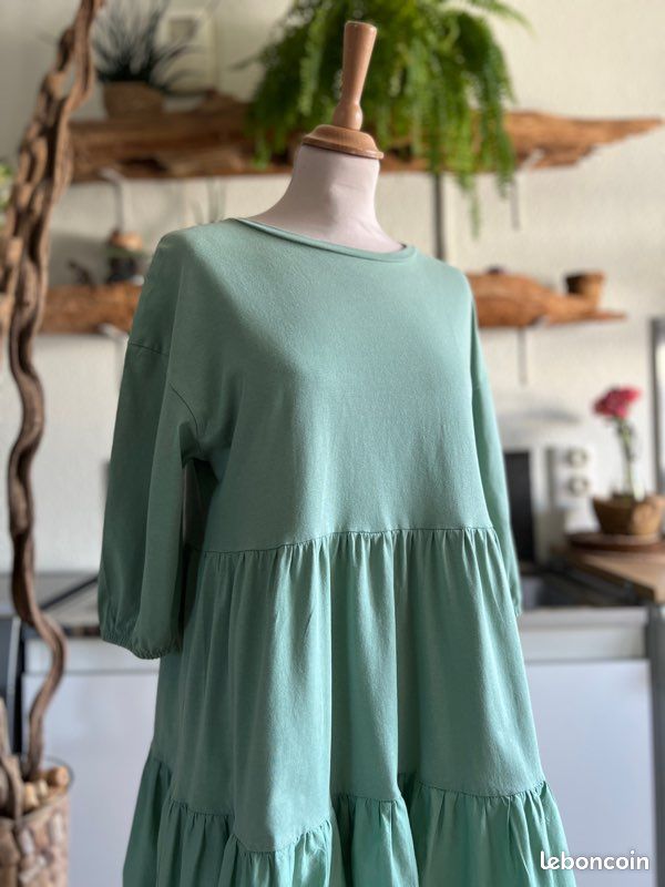 Robe Zara vert menthe bohème fluide volantée taille S (image 3)