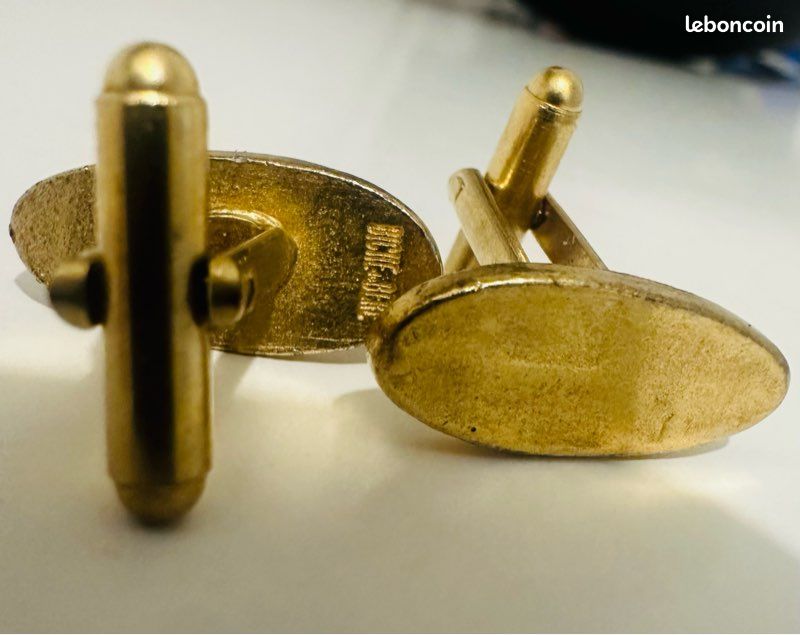Boutons De Manchettes Vintage Biche De Bere - Métal Doré, Forme Ronde, Occasion Excellent état