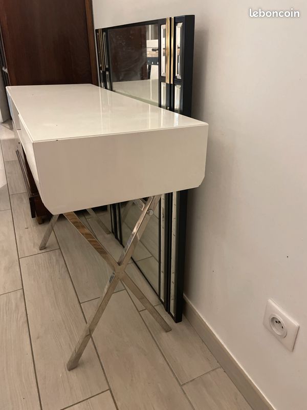 Bureau console Marais International blanc laqué (image 3)