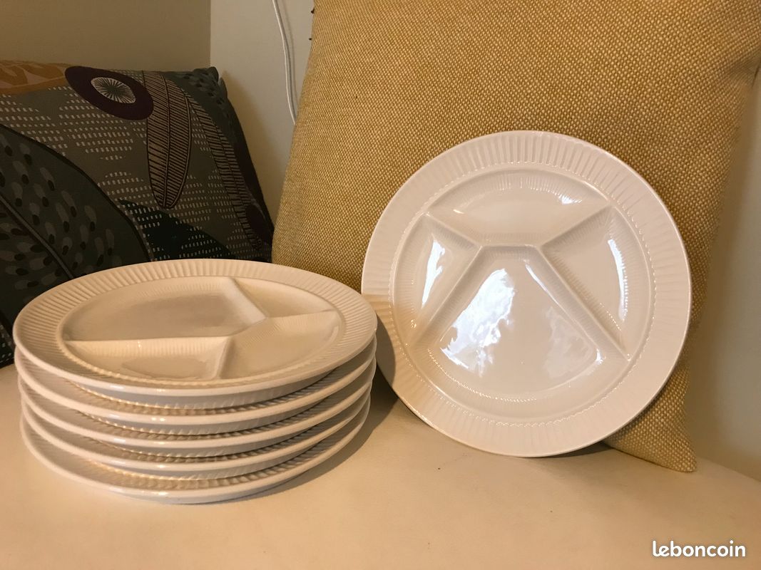 6 assiettes à fondue blanches SARREGUEMINES années 30 SHABBY CHIC (image 1)