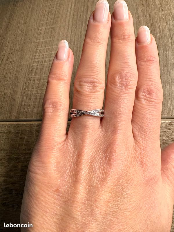 Bague Ancienne En Argent Massif 925 - Taille 48 - Style Jonc Alliance Croisé - Occasion