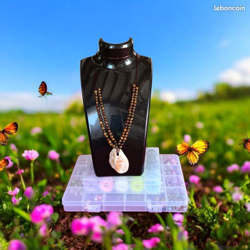 Collier en Pierre Œil de Tigre et Pendentif Coquillage Naturel. Fait Main . Atelier Nature Claudia ✨ (image 7)