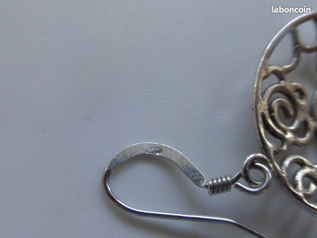 Boucles d'oreilles pendantes argent massif 925 poinçon 4,30gr h. 4cms, ambre Baltic 2,90gr h.3cm tbé (image 5)