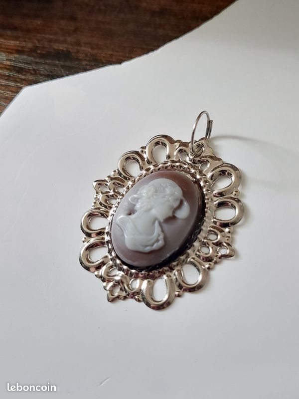 Pendentif Camée Argent 800 – Vintage – Bijou Ancien – Broche