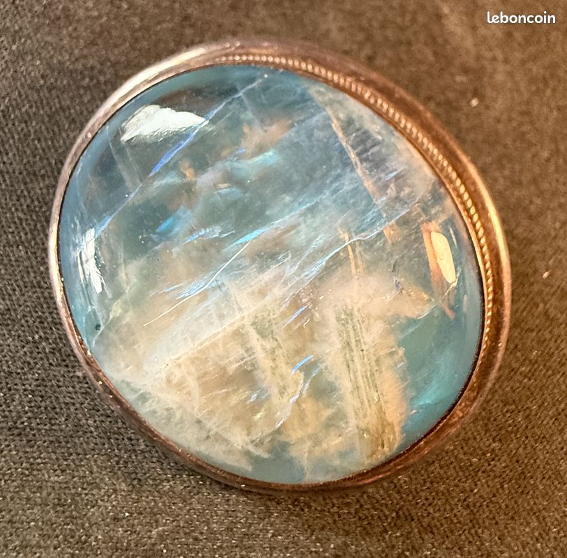 Grande Broche en Argent sertie d'un Cabochon en Pierre de Lune (image 4)